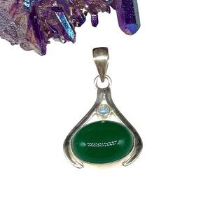 Green Onyx & Fire Opal Necklace Pendant Solid 925 Sterling Silver